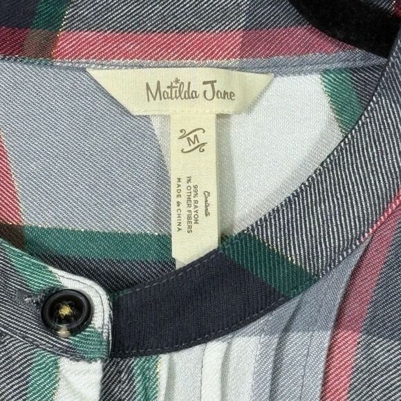 Matilda Jane Coming to Town Plaid Shirt Dress Women's Size M Holiday Pintuck - Picture 3 of 11